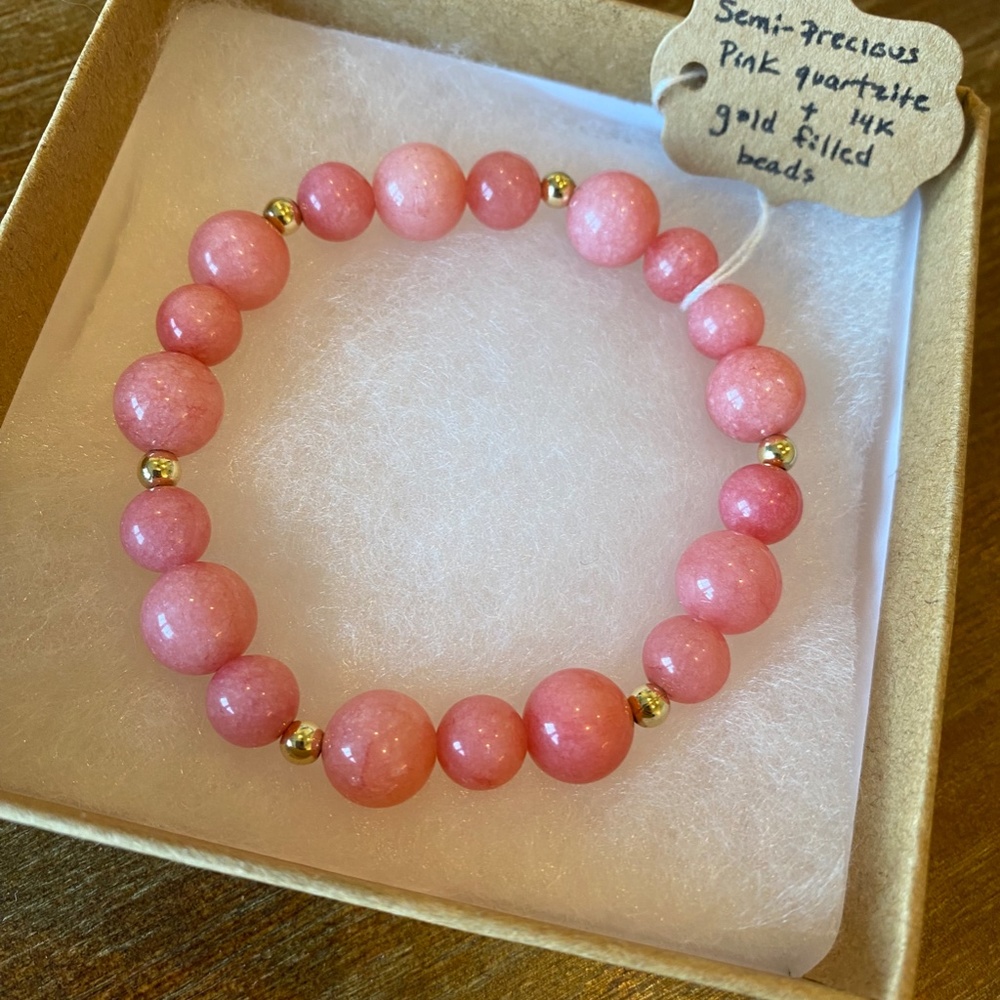 Semi-precious Pink Quartzite + High Quality 14K Gold Filled Beads, Handmade! NEW